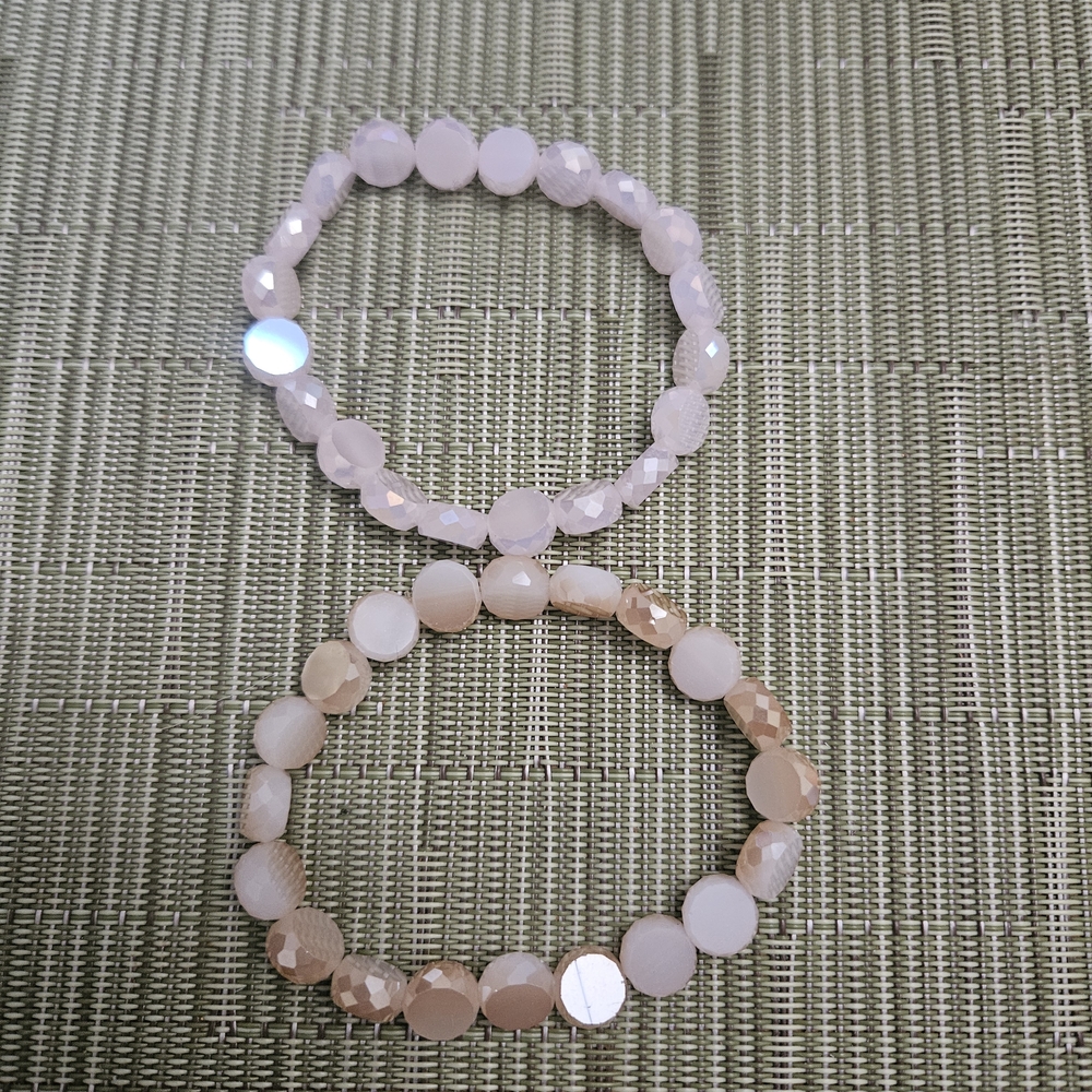 Chic Pink and Cream Quartz Beaded Bracelet Set